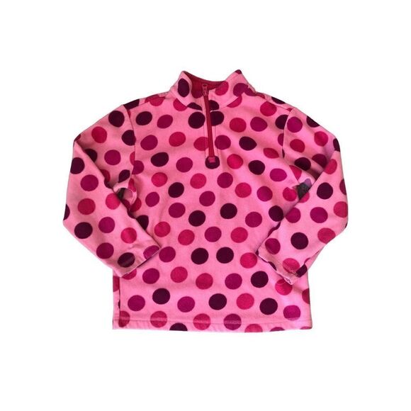 Hanna Andersson Fleece 3/4 Zip Pink Polka Dots Pullover Sweater Size 6-7 Years - Picture 1 of 14